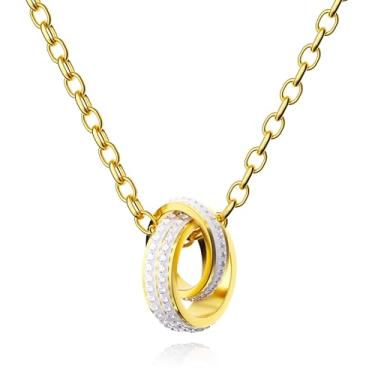 Imagem de Colar com pingente feminino, colar de ouro para mulheres, banhado a ouro 18K delicado, Large, aço de titânio, Sem Pedra Preciosa