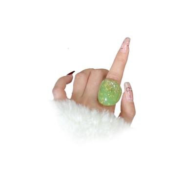 Imagem de Anel largo de acrílico grosso colorido para mulheres, anel de juntas de resina elíptica geométrica de tingimento, acessórios de joias de banquete de festa na moda, presentes, Large, Liga de aço, Sem