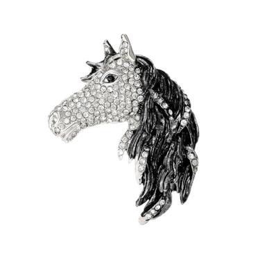 Imagem de Broche de animal com cabeça de cavalo de strass para mulheres e homens unissex moda broches de pônei de cristal alfinetes de lapela acessórios de vestido exclusivos festival de Natal festa feriado