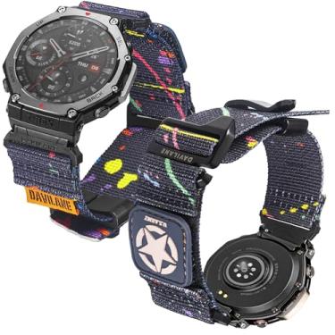 Imagem de DAVILANE Pulseira de relógio militar de nylon para Amazfit T-Rex 3, modular com adesivos intercambiáveis e pulseira de gancho G apenas para AMAZFIT TREX 3
