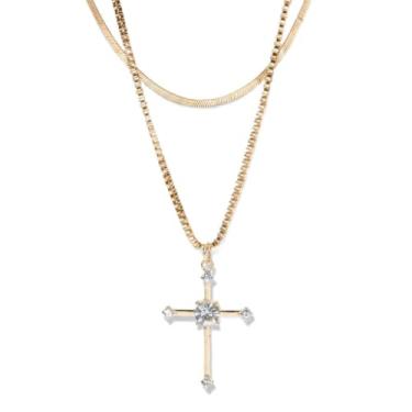 Imagem de ZOFnic Colar gargantilha em camadas cruzadas para mulheres, banhado a ouro 18 K, corrente dupla com pilha, presente para mãe, filha, amiga, colar com pingente inicial para aniversário, aniversário