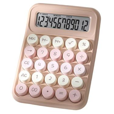 Imagem de Calculadora de interruptor mecânico com visor LCD grande de 12 dígitos, calculadora básica com almofada antiderrapante de botão grande, cálculo preciso para mesa de escritório, casa, escola - Latte