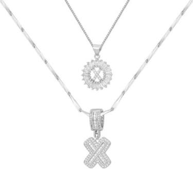 Imagem de Colar feminino com letras douradas/prateadas, banhado a ouro 14K, joias personalizadas com nome personalizado, colar com pingente de iniciais para casal, 2 peças, colar elegante e delicado para