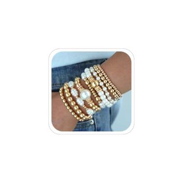 Imagem de CSIYANJRY99 Pulseiras de contas douradas para mulheres, pulseira de pérola, empilhável, conjunto de pulseiras elásticas de Natal, acessórios de joias, Adjustable, Miçanga, Sem Pedra Preciosa