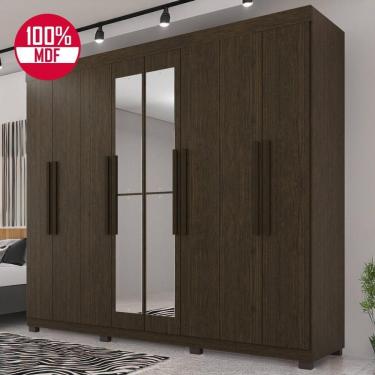 Imagem de Guarda-roupa De Casal 100% Mdf 8 Portas 4 Gavetas Itália Com Espelho - Tudo De Móveis Cinamomo/off