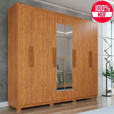 Imagem de Guarda-roupa Casal 100% Mdf 8 Portas E 4 Gavetas Heros Com Espelho- Tudo De Móveis Cinamomo/off
