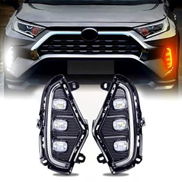 Imagem de Turvysen Luzes diurnas de LED compatíveis com Toyota RAV4 2019-2024, kit de faróis de neblina RAV4 Conjunto de faróis de neblina substitui lâmpadas de seta âmbar, luzes diurnas RAV4 DRL de 3 olhos com