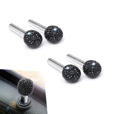 Imagem de CyperFair 4 peças de capa de fechadura de porta de carro brilhante, tampa de trava de porta incrustada de diamante, adesivos decorativos de botão de parafuso de haste de tração de carro para facilitar