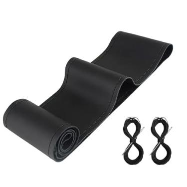Imagem de Capa de volante de couro genuíno premium de 102 cm (preta com costura preta/design sólido) para volantes com diâmetro de 38 cm, inclui linha de costura e agulha