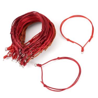 Imagem de 40 peças, pulseiras de cordão de nylon ajustáveis com gradiente vermelho, 4 cores, fazendo dois nós trançados, pulseira da amizade, gargantilha com anéis de salto de aço inoxidável 304 a 16 cm