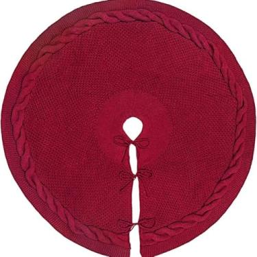 Imagem de Saia de árvore marrom de Natal vermelha escura de 91 cm, saia grande para árvore de Natal com base redonda para decoração de festas de fim de ano, para decoração de festas de fim de ano, saia de