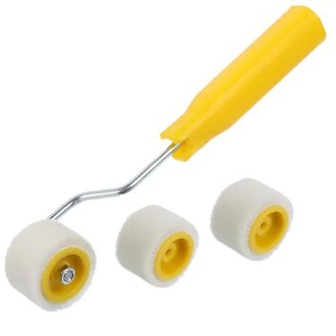 Imagem de Mini rolo de pintura de 4/12.7 cm, pequeno rolo de tinta de espuma para retoque de borda ou canto, pincéis de pintura minúsculos para molduras de janelas (1 pincel + 2 rolos)