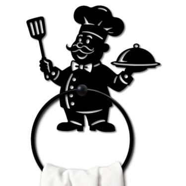 Imagem de MAYJOYDIY Catoon Chef Anel de toalha de metal redondo em forma de humano, suporte de parede, preto, vintage, organizador de parede, para cozinha, banho, casa, lavanderia, decoração, presentes