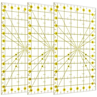 Imagem de WhisperDream Régua de costura acrílica - pacote com 3 réguas amarelas - 16,5 x 30,5 cm régua de costura transparente, régua de corte de tecido com superfície antiderrapante para corte de precisão