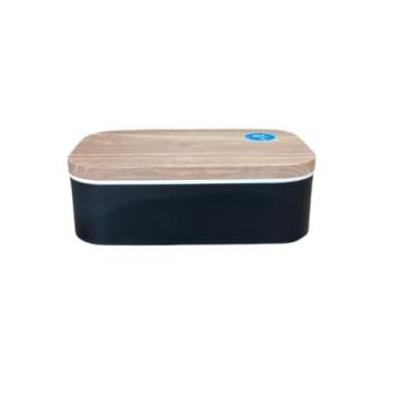 Imagem de Marmiteira Preta com Talheres, 900ml, Plástico PP, Tampa Dupla com Vedação, 2 Divisórias, 20x12x7cm, Kit Refeição Portátil