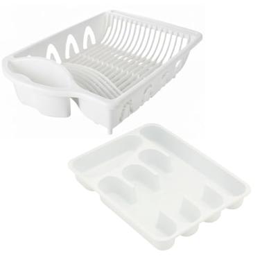 Imagem de Kit Pia Escorredor De Louças + Organizador Porta Talheres (Branco)