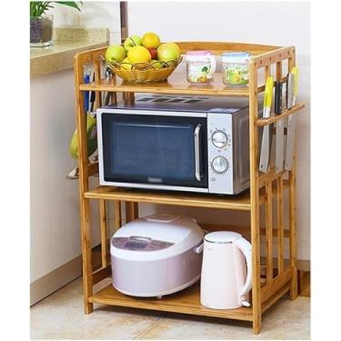Imagem de Suporte de microondas de bambu, suporte de micro-ondas, suporte de micro-ondas, suporte de tempero, suporte para impressora (A 70 cm)