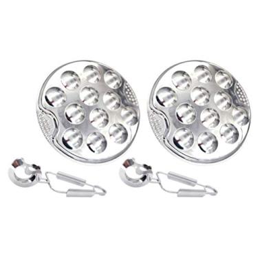 Imagem de Yalych 2 conjuntos de pratos de aço inoxidável Escargot com 12 furos para ostras com placa de caracol de cogumelo de metal ferramenta de servir frutos do mar churrasco Escargot talheres para jantar em