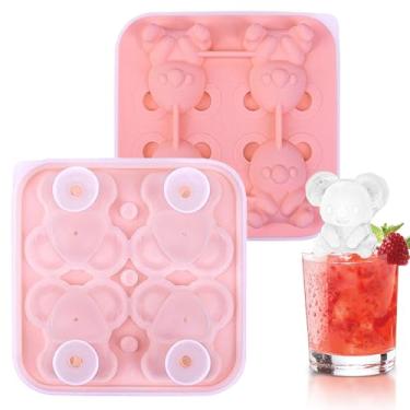 Imagem de Moldes de gelo para uísque | Bandejas de gelo em forma de urso de 4 grades para coquetéis | Máquina doméstica fácil de desmoldar moldes redondos para cozinha, freezer, bebidas frias, comida de bebê