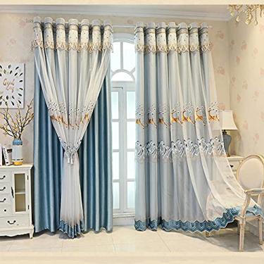Imagem de Cortina blackout de camada dupla, bordado de renda mista com bordado de renda transparente, painel de saia drapeado, para quarto, sala de estar, cortina de deck duplo com isolamento térmico