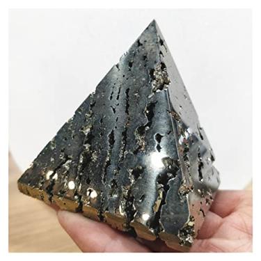 Imagem de FITTAR Completa de textura natural amarelo pirita polimento pirâmide cristal aglomerado com amostra drusa quartzo pedras preciosas decorativas pedras de quartzo (tamanho : 550-590g 6,5 cm)