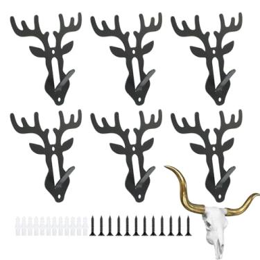 Imagem de Cabides de caveira de veado – 6 x suporte de aço para chifres e crânio, exibição de parede doméstica, cabide multiuso de cabeça de veado para antílope