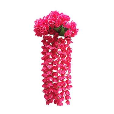 Imagem de Yalych Cesta de flores artificiais de parede violeta glicínias para pendurar guirlanda de pendurar decoração de casa flores artificiais para pendurar ao ar livre flores artificiais (cor: rosa choque