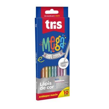 Imagem de Lápis De Cor Tris Triangular Mega Soft Color Metálico 10 Cores Ref: 61
