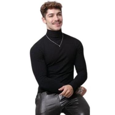 Imagem de Camisa Gola Alta Masculina Cacharrel Sueter Canelada Manga Longa Rolê Slim masculino-Masculino