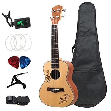 Imagem de Ukulele infantil Kits de Ukulele de 58 cm Ukelele acústico de madeira abeto 4 cordas instrumento musical de guitarra havaiana com bolsa para acessórios de ukelele iniciantes