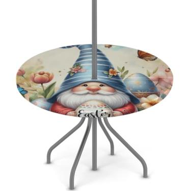 Imagem de hongjinglin Toalha de mesa de Páscoa para uso ao ar livre com orifício para guarda-chuva, toalha de mesa redonda elástica com zíper, impermeável, limpável, para piquenique, festa, pátio, serve para