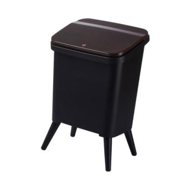Imagem de YWJLQH Lixeira com pés de pressão, balde de armazenamento, cesto de lixo para banheiro, uso doméstico, embaixo da mesa, carro, dormitório, Preto 29x24x46cm