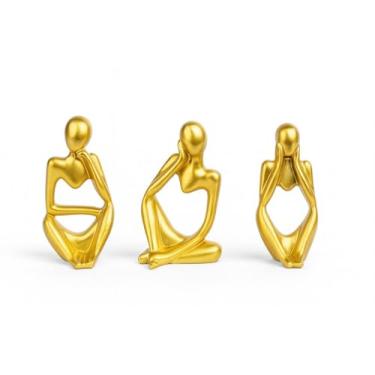 Imagem de Escultura minimalista abstrata moderna dourada, estatueta de arenito branco, decoração de casa contemporânea, pose de meditação sentada, leve, durável, acril gesso, completo de 3 (dourado)