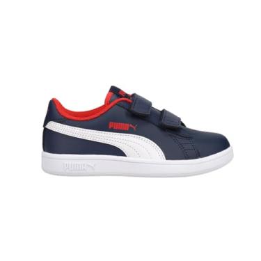 Imagem de PUMA Tênis infantil unissex Smash 2 Hook and Loop, Peacoat-puma Branco-Alto Risco Vermelho, 8 Toddler
