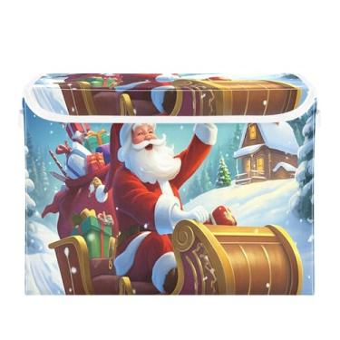 Imagem de SEHANY Cestas de armazenamento de Papai Noel de Natal com tampas, organizador de caixas de armazenamento de tecido para armário de roupas, cobertor de escritório, berçário, 42 x 32 x 30 cm