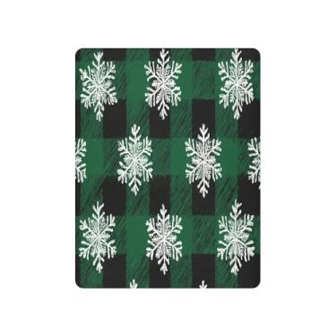 Imagem de Blueangle Jogo de lençol de berço macio respirável verde e preto com flocos de neve guingão, adequado para colchão de berço padrão (789)
