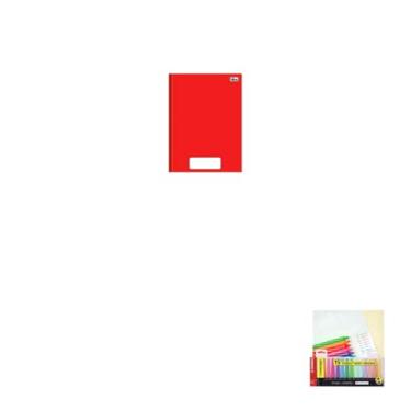 Imagem de Kit Caderno Brochura Capa Dura PEPPER Vermelho 80 Folhas + Caneta Esferográfica Pote 24 Unidades Sortidas + Marca Texto Boss 15 Cores