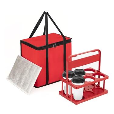Imagem de Porta-bebidas reutilizável de 6 xícaras com alça e bolsa isolada para entrega de alimentos, suporte de copo de plástico portátil, caixa térmica de 26L para entrega de carro, viagem, piquenique