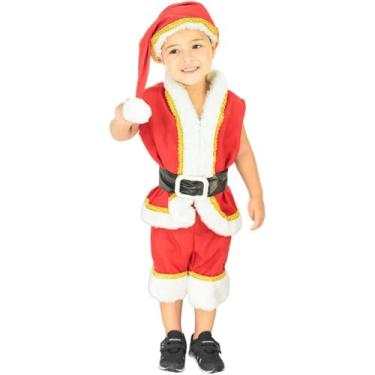 Imagem de Fantasia De Papai Noel Infantil Curta De Luxo Com Gorro (Preto, G 9-10)