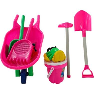 Imagem de Kit Praia Infantil Carriola Balde Pá Enxada Brinquedo Areia - Corpo Do