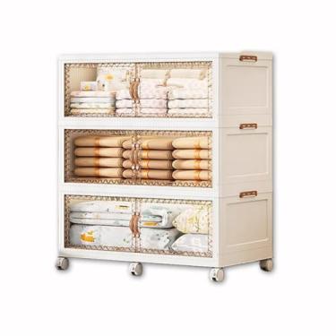 Imagem de SPXMQSS Caixas de armazenamento com tampas grandes, caixas de armazenamento empilháveis de plástico com abertura frontal, caixas de armazenamento dobráveis caixas transparentes com porta e rodas para