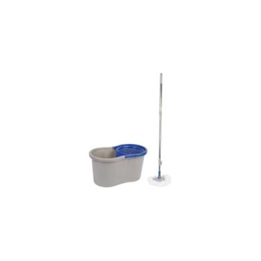 Imagem de MOP Giratório 360° com Balde Duplo, Cabo Ajustável de Aço Inox, 8 Litros, Microfibra, para Limpeza de Pisos, com Cesta Centrífuga, Cinza e Azul