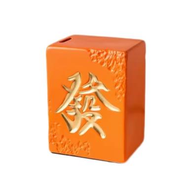 Imagem de Cofrinho de cerâmica estilo Mahjong, caixa de dinheiro decorativa de grande capacidade com armazenamento acessível para amantes de jogos tradicionais (laranja, rosa)