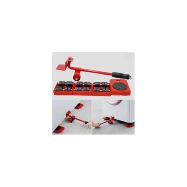 Imagem de Kit Levantador de Móveis com Rodinhas, Vermelho, Metal e Plástico, 5 Peças, Suporta 150kg, para Movimentar Cargas e Móveis, Alavanca 25cm x 6,5cm, Rodinhas 10cm x 2cm