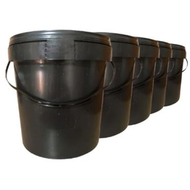 Imagem de Balde Plástico 3.6 Litros Reciclado Preto Nastripack com Tampa Lacre e Alça | Para Tintas, Argamassa, Resinas, Químicos e Compostagem | | Kit 05 Peças