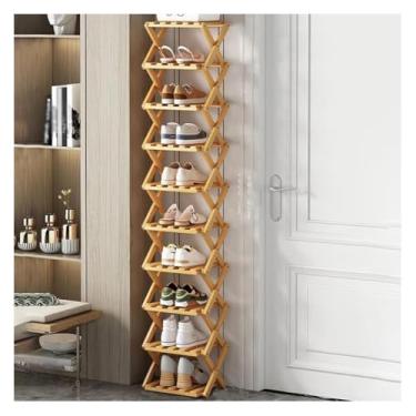 Imagem de SPXMQSS Sapateira dobrável de bambu, sapateiras portáteis de madeira, armário de sapatos de pé livre, prateleira de armazenamento multifuncional para entrada no quarto, sem instalação, marrom 10