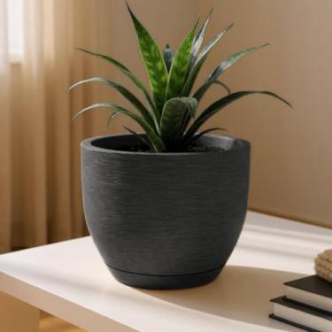 Imagem de Vaso de Polietileno Decorativo Cone Redondo 25x20 cm com ou sem Prato – Jardim Sala e Varanda (Preto COM prato)