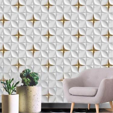 Imagem de Papel de Parede 3D Cinza Dourado Geometrico 10m Adesivo Autocolante Sa