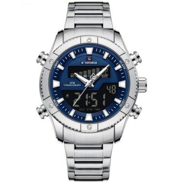 Imagem de Relógio De Quartzo Eletrônico Luminoso à Prova Dágua Pulseira Aço Inoxidável Azul