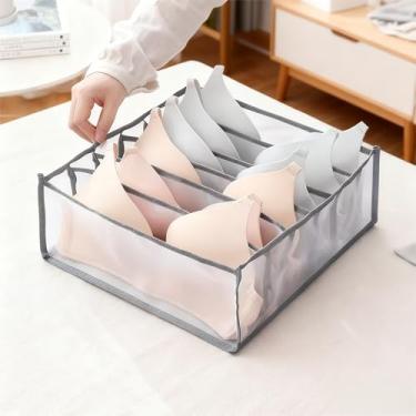 Imagem de 1 bolsa de armazenamento cinza com divisória de gaveta de 6 grades – organizador de poliéster transparente, ideal para organização de lingerie, meias e gravatas
